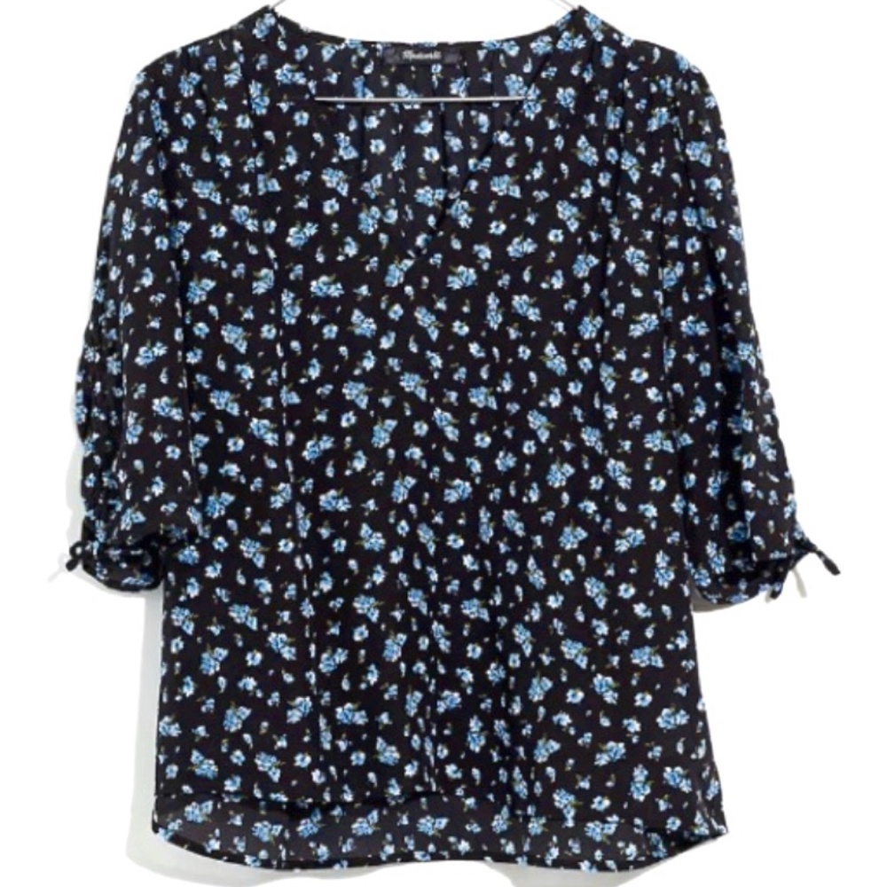 100% Silk Cinch-Sleeve Top in Baby's Breath Madewell